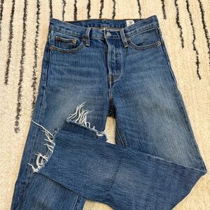 Levi's Blue Straight Jeans with Distressed Details - Women, Size: 26